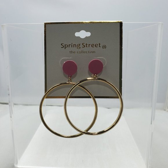 Nordstrom gold hoop earring with pink polymer clay - Picture 2 of 4